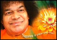 HAPPINES IS UNION WITH GOD - SRI SATHYA SAI BABA - PHOTO OF SAI BABA SMILING