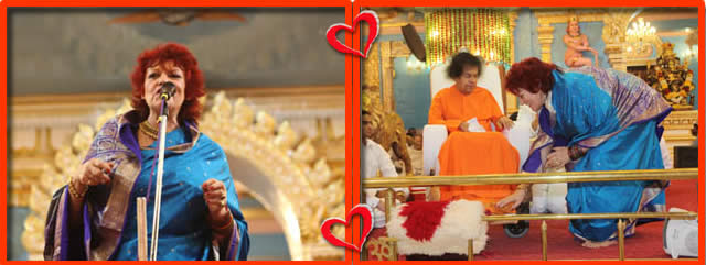 At the end of the forty minute programme, as a token of Divine appreciation, Bhagawan presented a beautiful memento, a replica of a Phoenix bird, to Ms. Gillespie. (The Phoenix is a mythical sacred firebird that can be found in the mythologies of the Persians, Greeks, Romans, Egyptians, Chinese etc.)