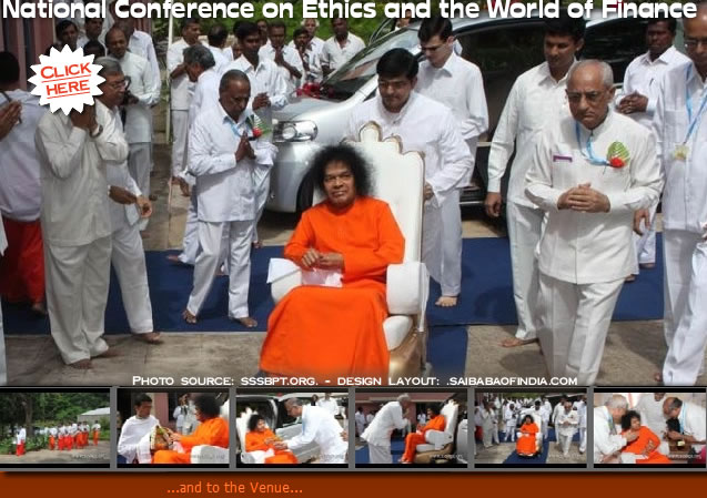 Swami out of His immense mercy paid a visit to the Institute auditorium this morning just before 10am to preside over the Ethics and World of Finance conference.