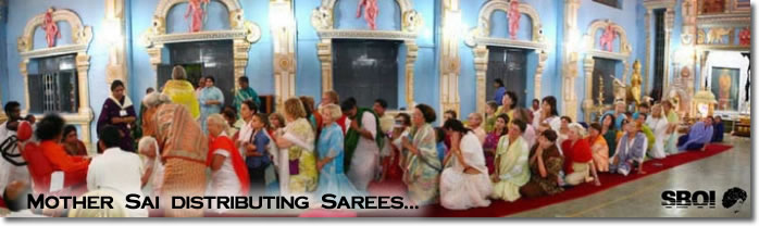 Mother Sai distributing Sarees...